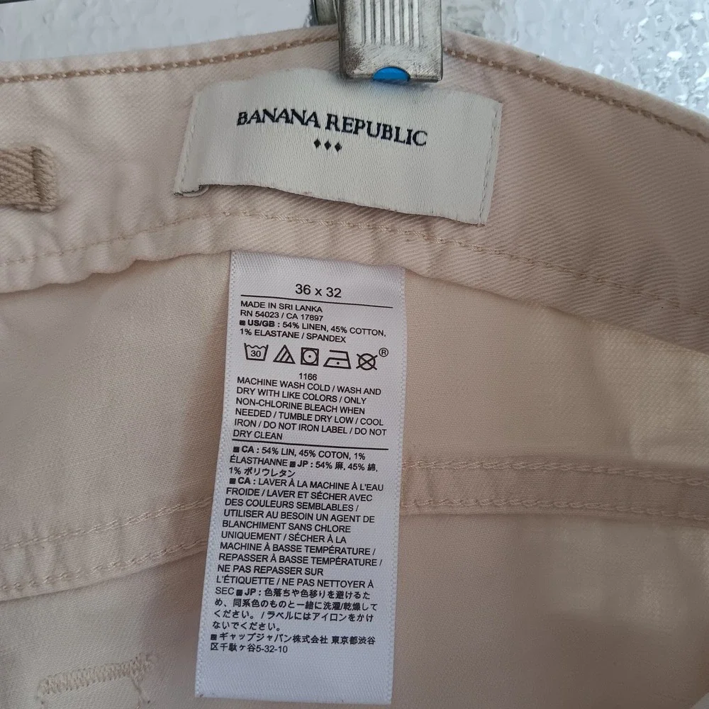 Banana Republic Slim Fit Pants Mens 36x32 Beige Linen Cotton Blend